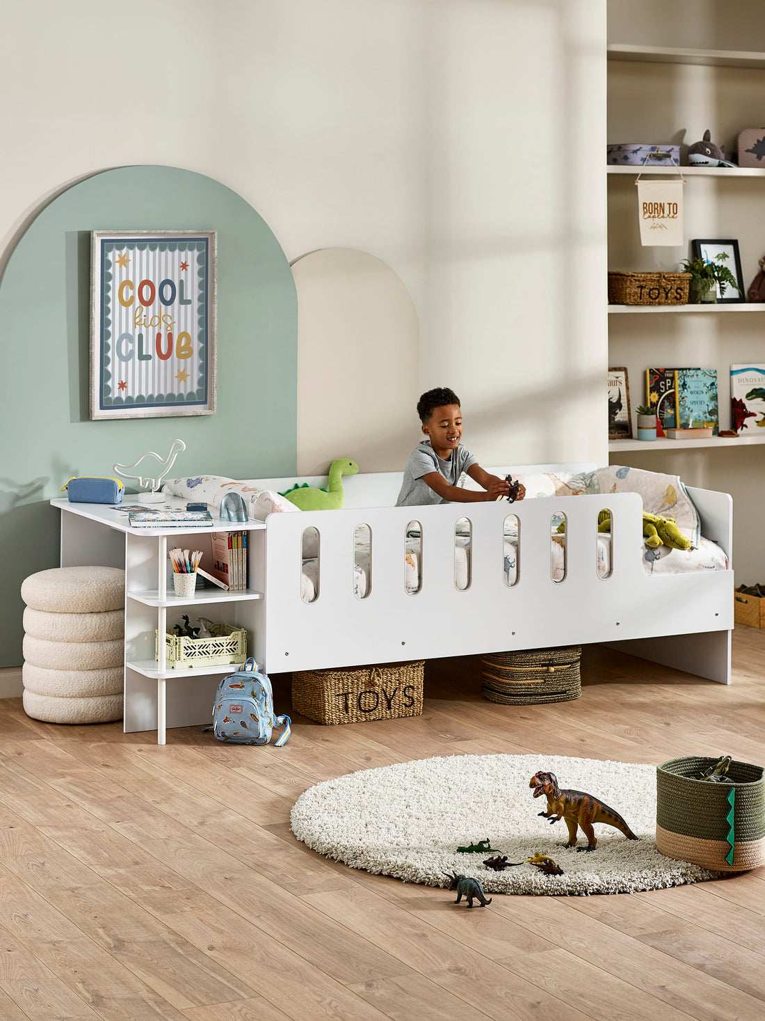 Vision Low Sleeper Bed Single 90cm With Desk - White VIS104