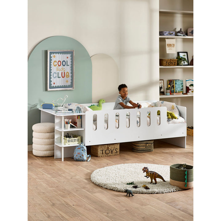 Vision Low Sleeper Bed Single 90cm With Desk - White VIS104