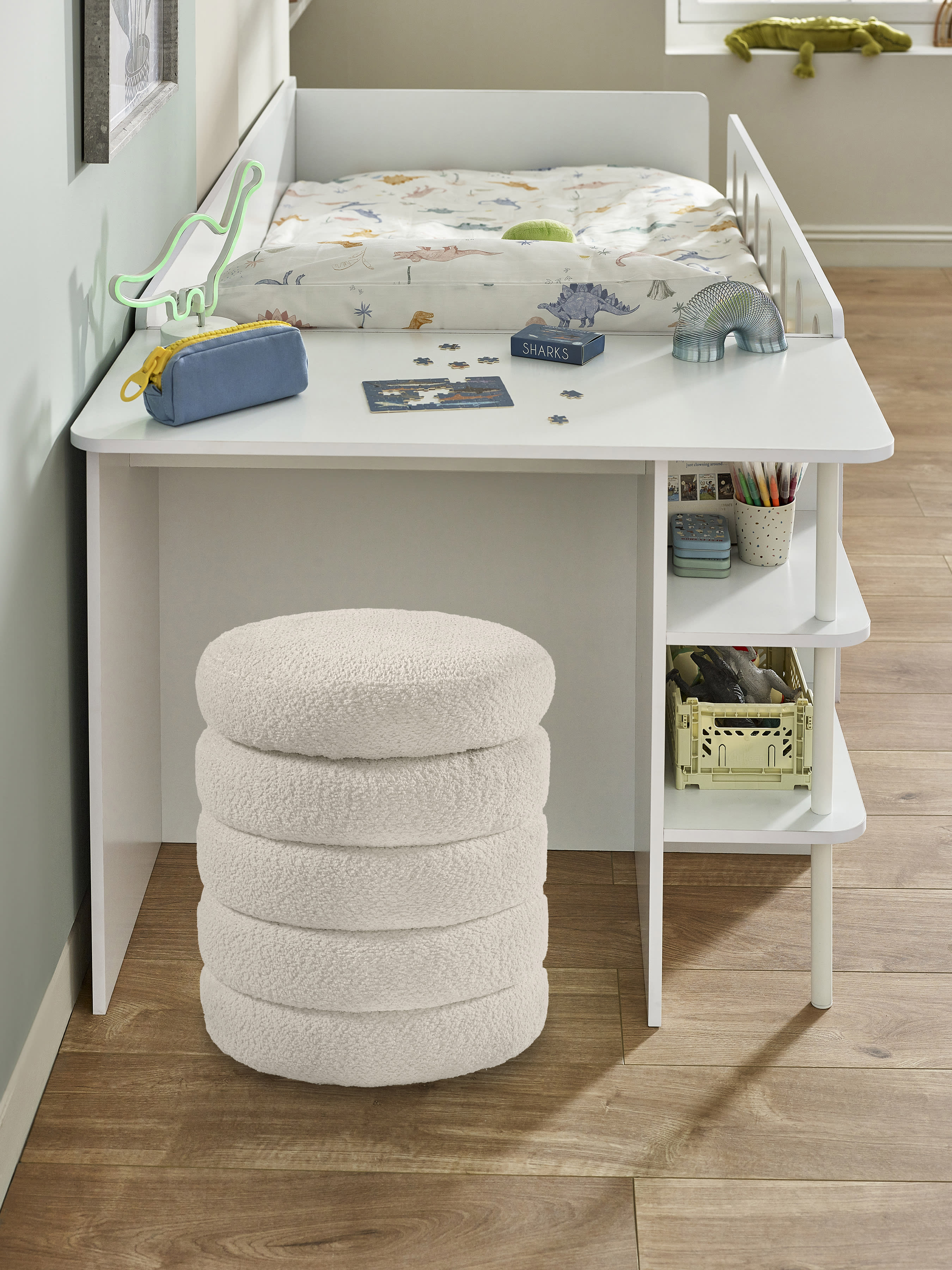 Vision Low Sleeper Bed Single 90cm With Desk - White VIS104