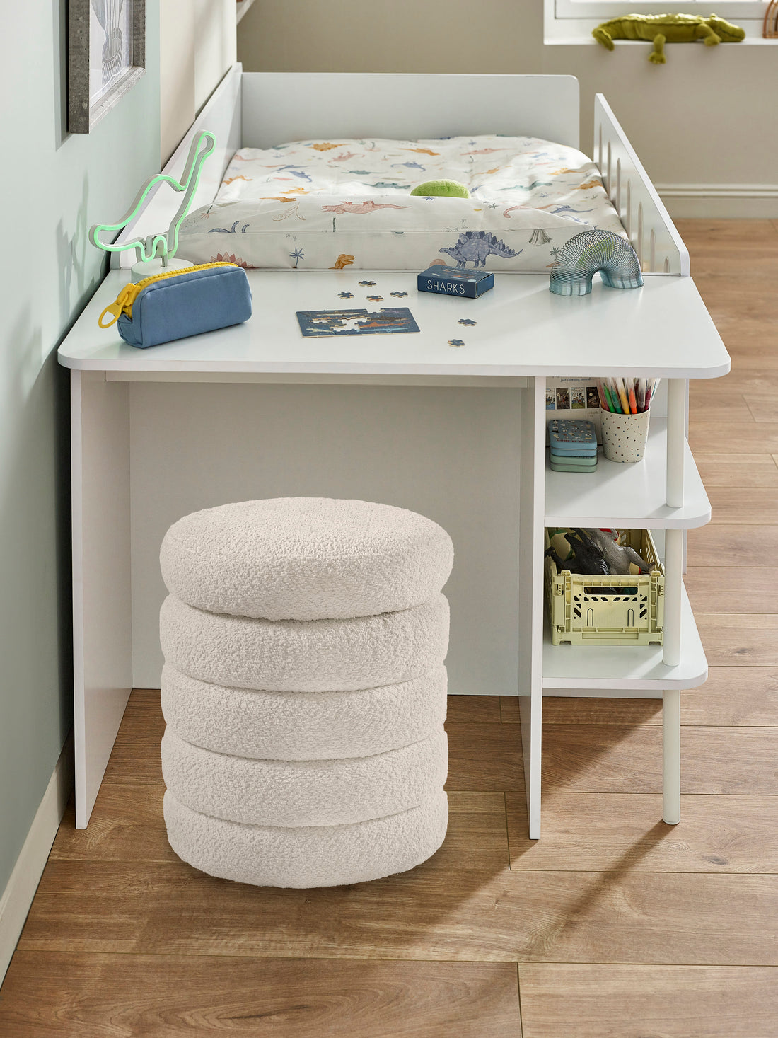 Vision Low Sleeper Bed Single 90cm With Desk - White VIS104