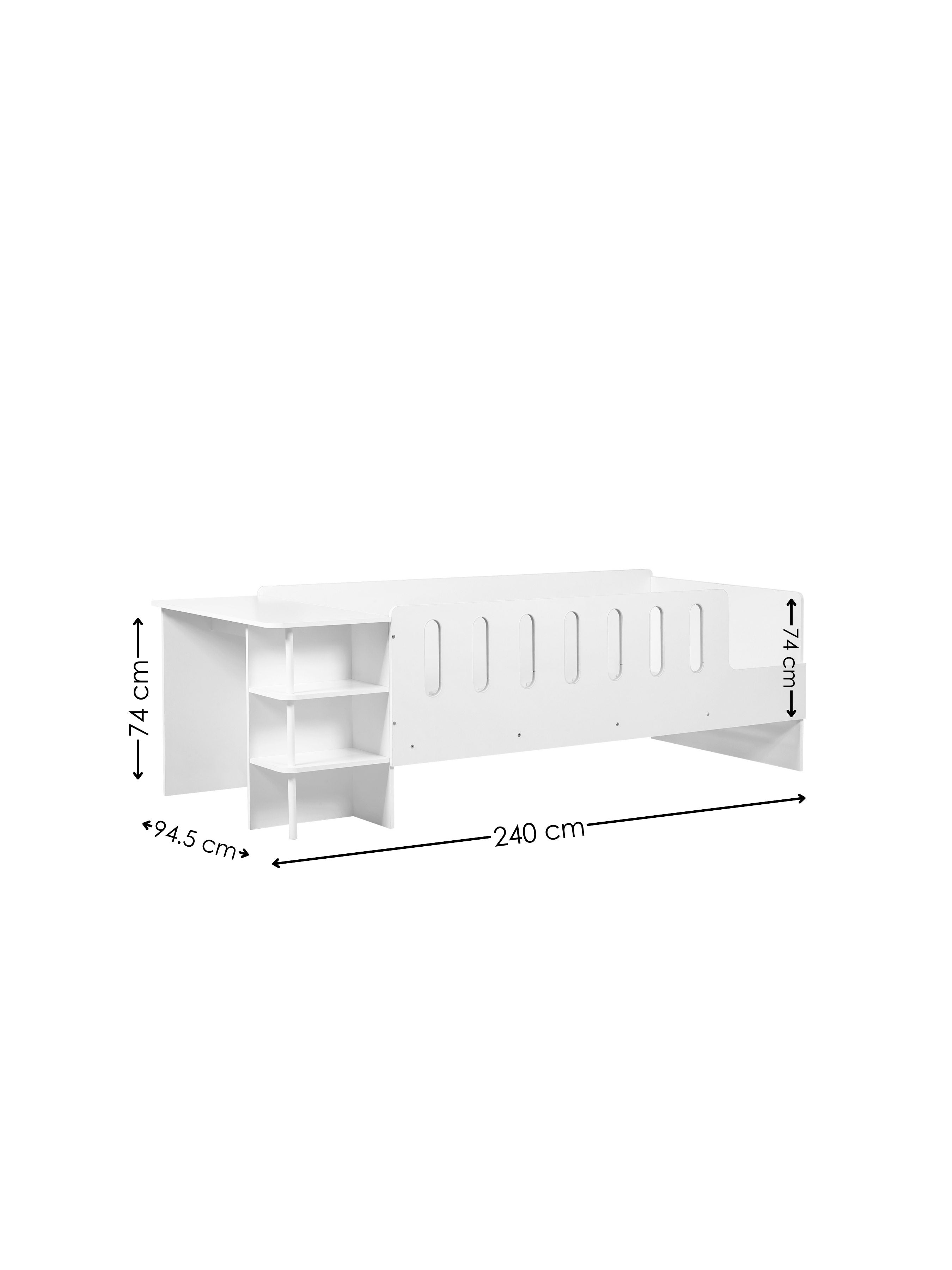 Vision Low Sleeper Bed Single 90cm With Desk - White VIS104