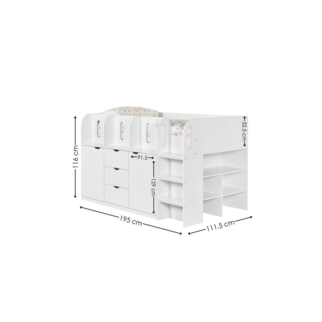 Vision Mid Sleeper Bed Single Bed 90cm - White VIS103