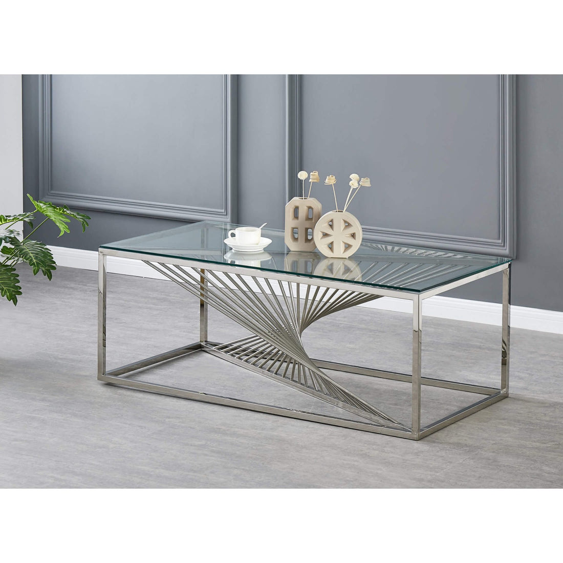 Vista Clear Glass Coffee Table Silver VISTCOFFSIL - Havenheim Furniture