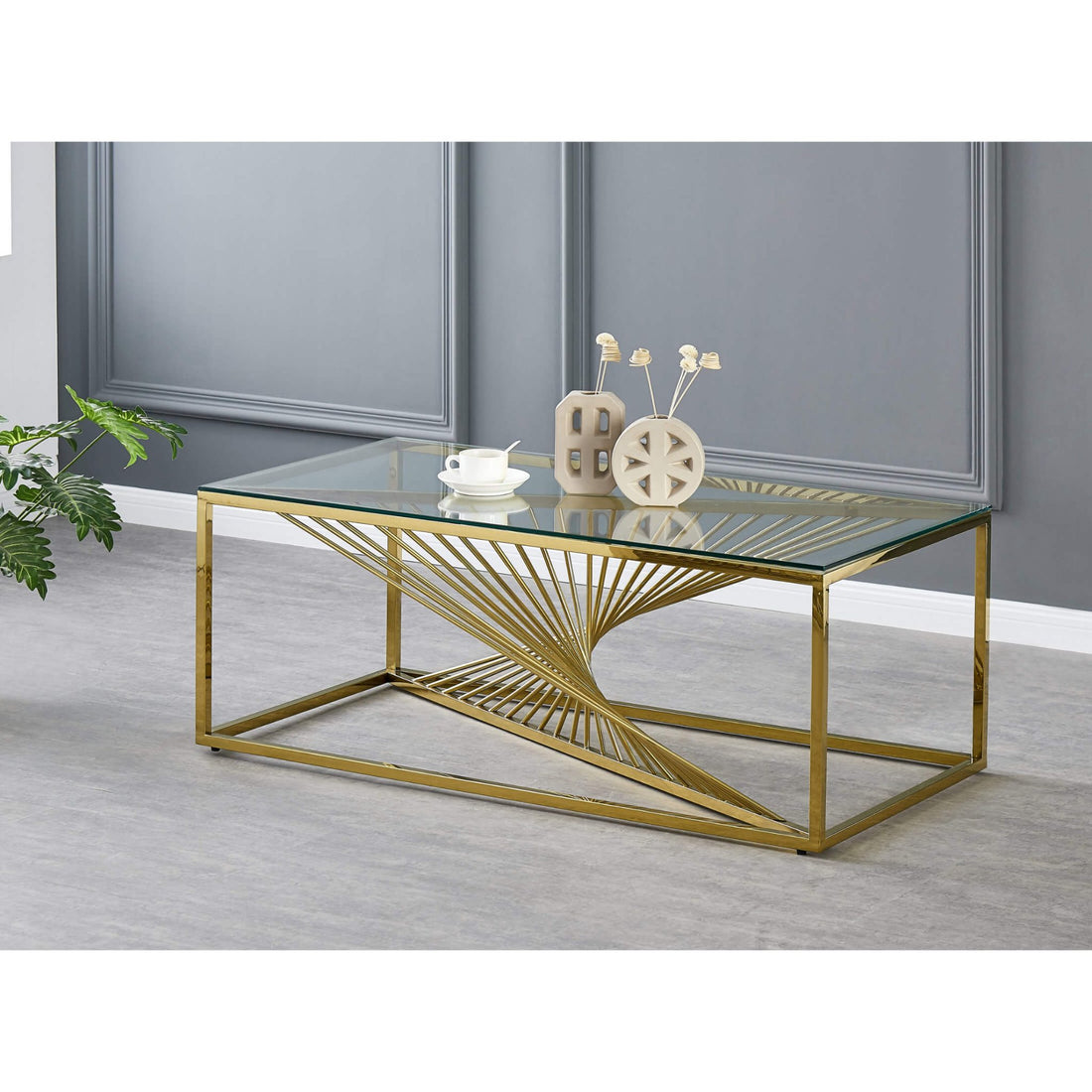 Vista Clear Glass Coffee Table Gold VISTCOFFGOL - Havenheim Furniture