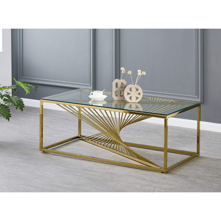 Vista Clear Glass Coffee Table Gold VISTCOFFGOL - Havenheim Furniture