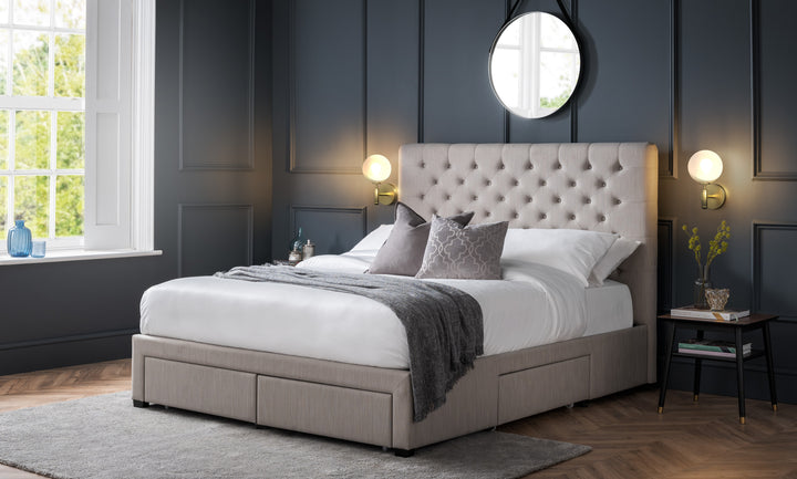 Wilton Deep Button 4 Drawer Bed Super King 180cm - Grey Linen WIL003 - Havenheim Furniture