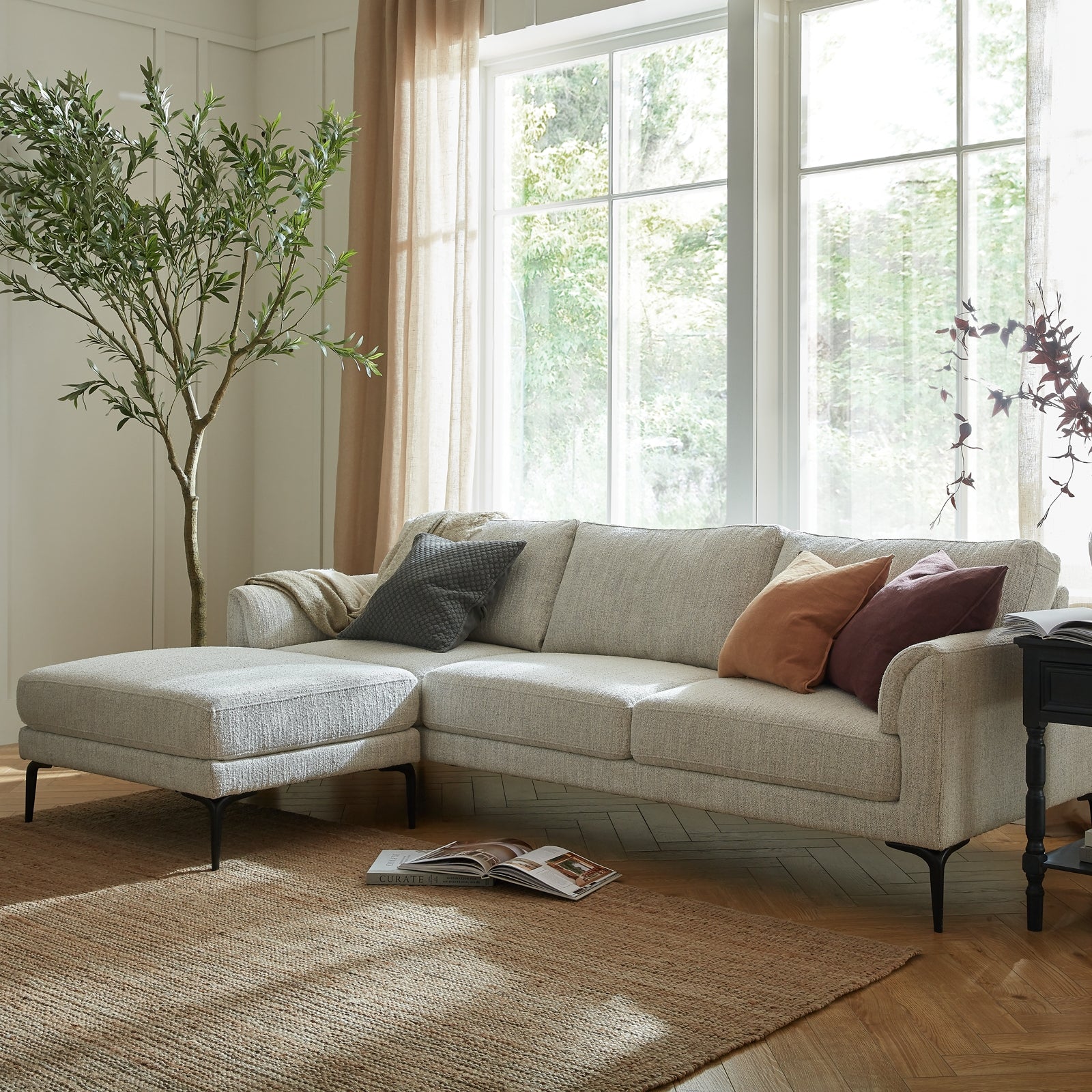 Zephra Three Seater Sofa With Footstool White Fabric 24368 - Havenheim Furniture